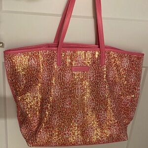 Vera Bradley Pink/Gold Cheetah Print Tote Bag